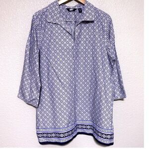 Lands End Women's XL 18 Blue Purple Geometric Cotton Tunic Top Swimsuit Coverup?